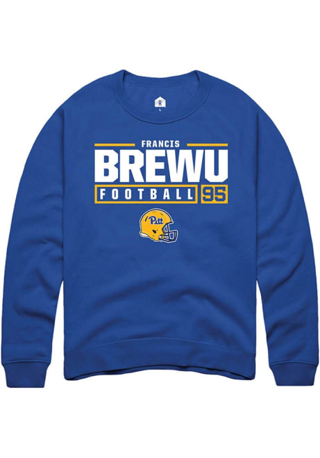 Francis Brewu Rally Mens Blue Pitt Panthers NIL Stacked Box Crew Sweatshirt