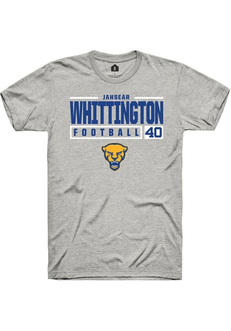 Jahsear Whittington Ash Pitt Panthers NIL Stacked Box Short Sleeve T Shirt