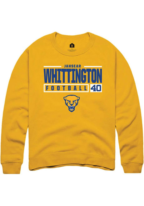 Jahsear Whittington Rally Mens Gold Pitt Panthers NIL Stacked Box Crew Sweatshirt