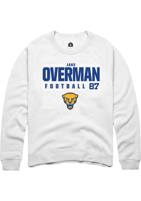 Jake Overman Rally Mens White Pitt Panthers NIL Stacked Box Crew Sweatshirt