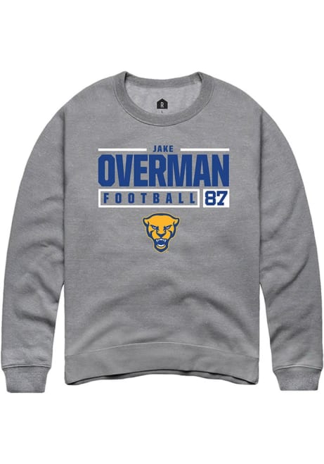 Jake Overman Rally Mens Graphite Pitt Panthers NIL Stacked Box Crew Sweatshirt