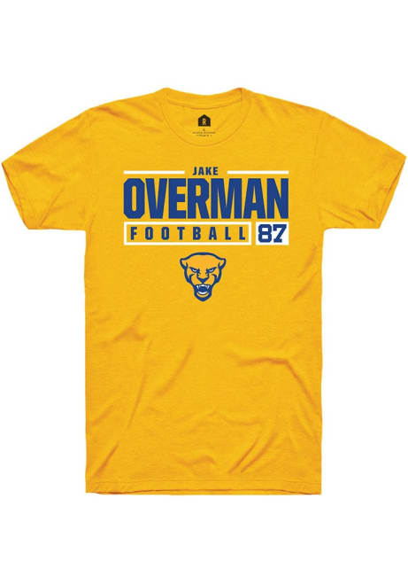 Jake Overman Gold Pitt Panthers NIL Stacked Box Short Sleeve T Shirt