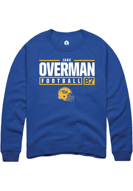 Jake Overman Rally Mens Blue Pitt Panthers NIL Stacked Box Crew Sweatshirt