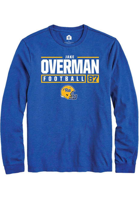 Jake Overman Rally Mens Blue Pitt Panthers NIL Stacked Box Tee