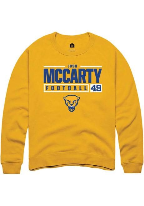 Josh McCarty Rally Mens Gold Pitt Panthers NIL Stacked Box Crew Sweatshirt