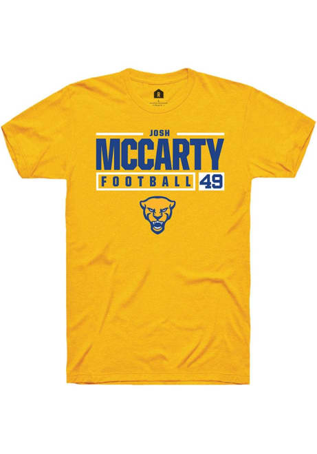 Josh McCarty Gold Pitt Panthers NIL Stacked Box Short Sleeve T Shirt