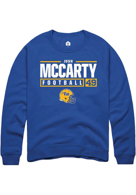 Josh McCarty Rally Mens Blue Pitt Panthers NIL Stacked Box Crew Sweatshirt