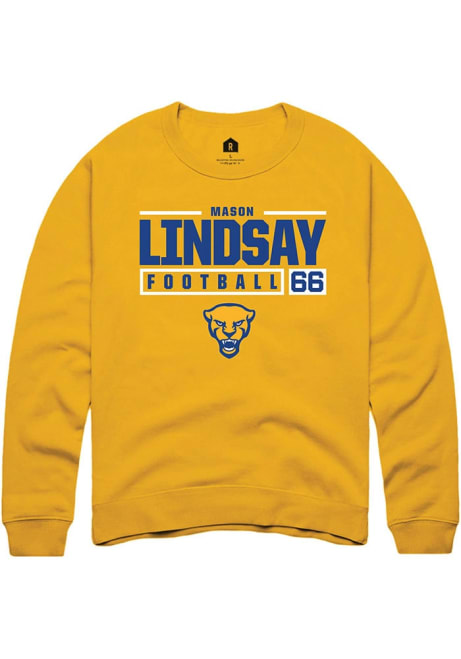 mason lindsay Rally Mens Gold Pitt Panthers NIL Stacked Box Crew Sweatshirt