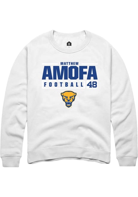 Matthew Amofa Rally Mens White Pitt Panthers NIL Stacked Box Crew Sweatshirt