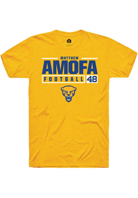 Matthew Amofa Gold Pitt Panthers NIL Stacked Box Short Sleeve T Shirt