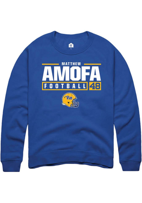 Matthew Amofa Rally Mens Blue Pitt Panthers NIL Stacked Box Crew Sweatshirt