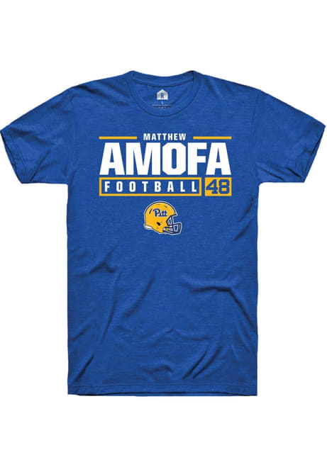 Matthew Amofa Blue Pitt Panthers NIL Stacked Box Short Sleeve T Shirt