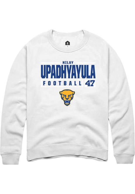 Nilay Upadhyayula Rally Mens White Pitt Panthers NIL Stacked Box Crew Sweatshirt