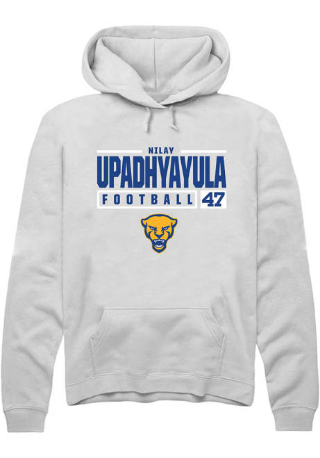 Nilay Upadhyayula Rally Mens White Pitt Panthers NIL Stacked Box Hooded Sweatshirt