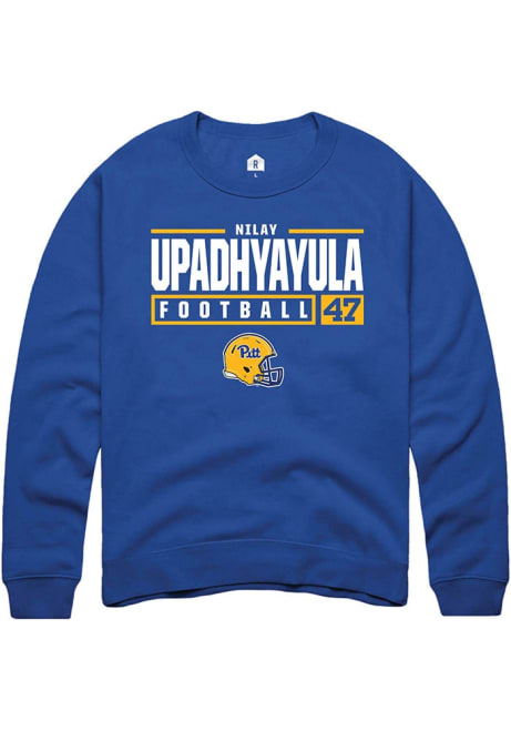 Nilay Upadhyayula Rally Mens Blue Pitt Panthers NIL Stacked Box Crew Sweatshirt