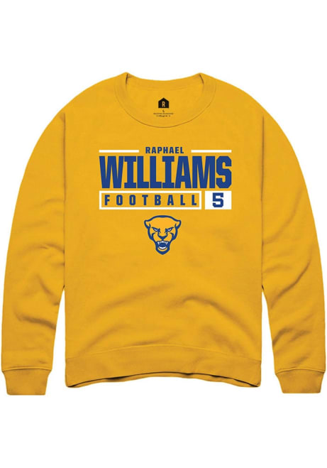 Raphael Williams Rally Mens Gold Pitt Panthers NIL Stacked Box Crew Sweatshirt