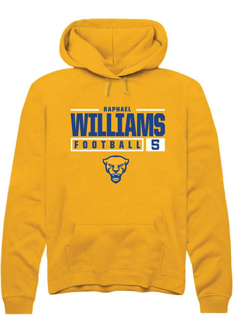 Raphael Williams Rally Mens Gold Pitt Panthers NIL Stacked Box Hooded Sweatshirt