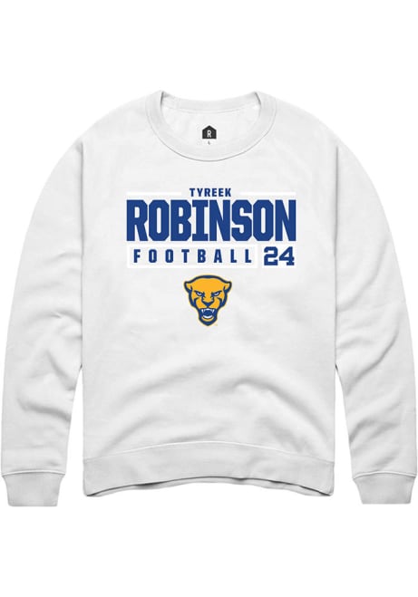 Tyreek Robinson Rally Mens White Pitt Panthers NIL Stacked Box Crew Sweatshirt