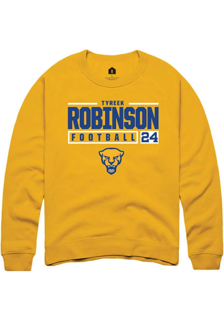 Tyreek Robinson Rally Mens Gold Pitt Panthers NIL Stacked Box Crew Sweatshirt