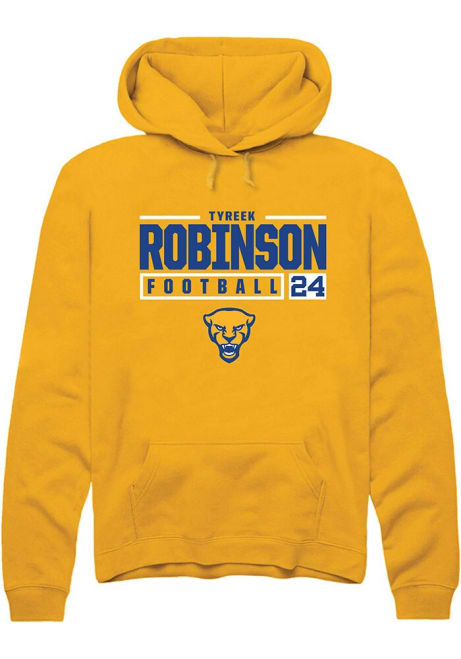 Tyreek Robinson Rally Mens Gold Pitt Panthers NIL Stacked Box Hooded Sweatshirt