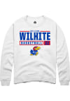 Main image for Dillon Wilhite  Rally Kansas Jayhawks Mens White NIL Stacked Box Long Sleeve Crew Sweatshirt