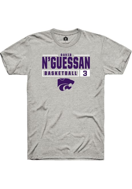 David N’Guessan Grey K-State Wildcats NIL Stacked Box Short Sleeve T Shirt