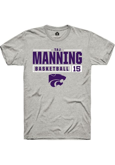 Taj Manning Ash K-State Wildcats NIL Stacked Box Short Sleeve T Shirt