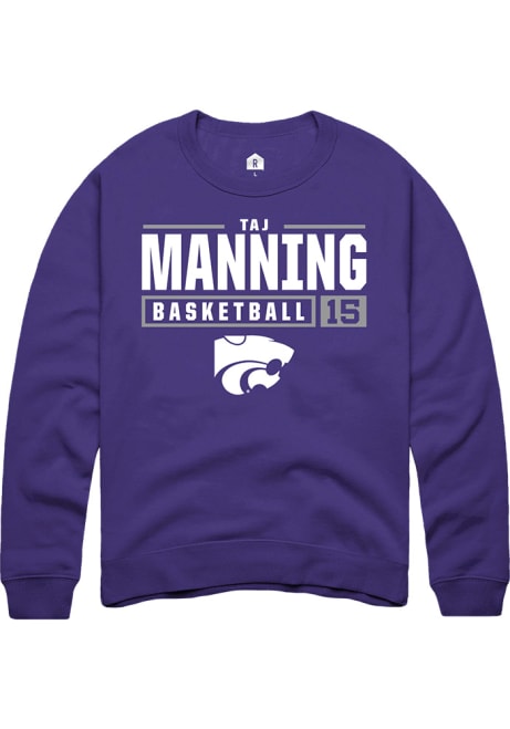 Taj Manning Rally Mens Purple K-State Wildcats NIL Stacked Box Crew Sweatshirt