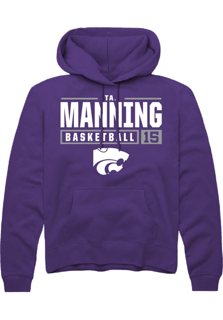 Taj Manning Rally Mens Purple K-State Wildcats NIL Stacked Box Hooded Sweatshirt