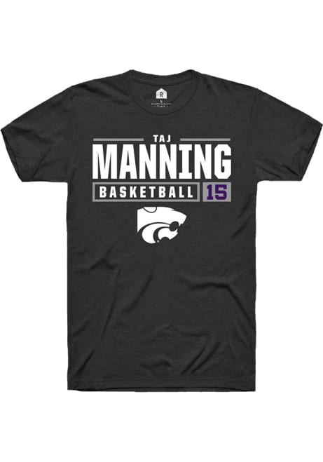 Taj Manning Black K-State Wildcats NIL Stacked Box Short Sleeve T Shirt