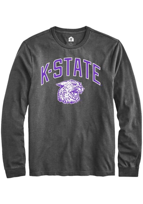 Mens K-State Wildcats Charcoal Rally Arch Ratty Cat Long Sleeve Fashion T Shirt