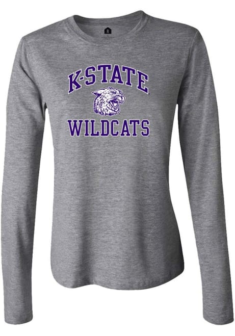 Womens K-State Wildcats Grey Rally No 1 graphic Ratty cat LS Tee