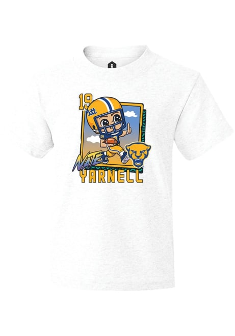 Nate Yarnell  Youth White Pitt Panthers Bobbleheads Design Short Sleeve T-Shirt