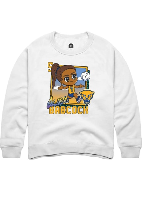 Olivia Babcock  Youth White Pitt Panthers Bobbleheads Long Sleeve Crew Sweatshirt