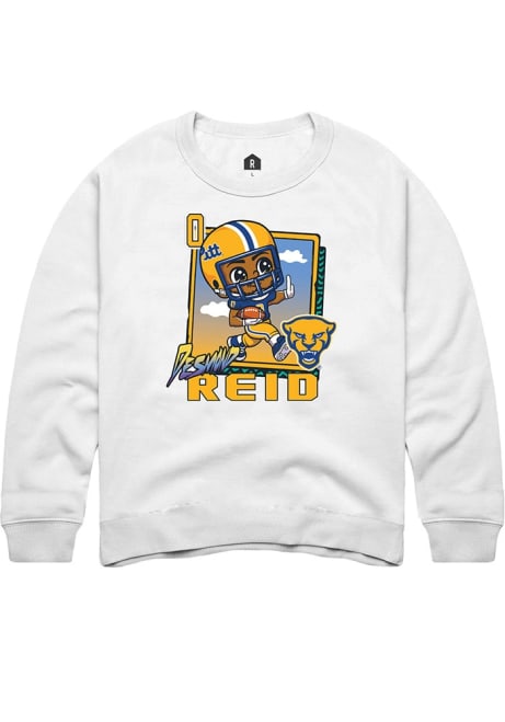 Desmond Reid  Youth White Pitt Panthers Bobbleheads Graphic Long Sleeve Crew Sweatshirt