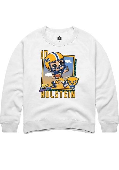 Eli Holstein  Youth White Pitt Panthers Bobbleheads Style Long Sleeve Crew Sweatshirt