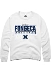 Main image for Nicolas Fonseca  Rally Xavier Musketeers Mens White NIL Stacked Box Long Sleeve Crew Sweatshirt