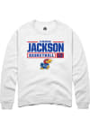 Main image for Elmarko Jackson  Rally Kansas Jayhawks Mens White NIL Stacked Box Long Sleeve Crew Sweatshirt