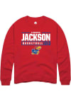 Main image for Elmarko Jackson  Rally Kansas Jayhawks Mens Red NIL Stacked Box Long Sleeve Crew Sweatshirt