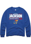 Main image for Elmarko Jackson  Rally Kansas Jayhawks Mens Blue NIL Stacked Box Long Sleeve Crew Sweatshirt