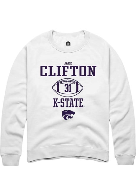 Jake Clifton Rally Mens White K-State Wildcats NIL Sport Icon Crew Sweatshirt