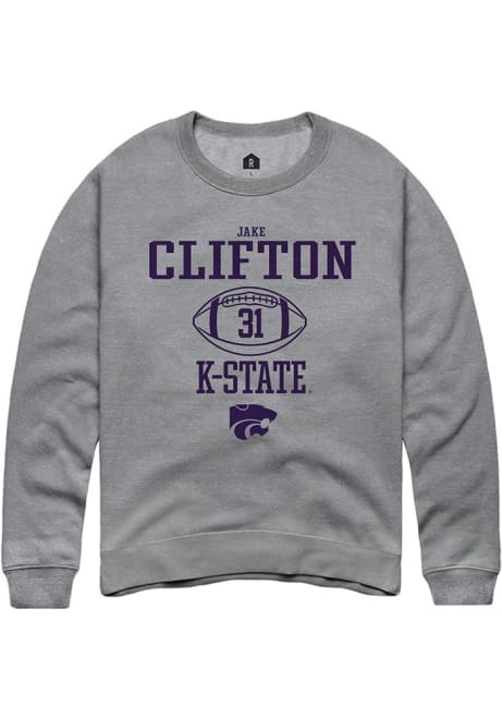 Jake Clifton Rally Mens Grey K-State Wildcats NIL Sport Icon Crew Sweatshirt