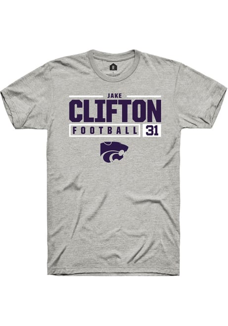 Jake Clifton Ash K-State Wildcats NIL Stacked Box Short Sleeve T Shirt