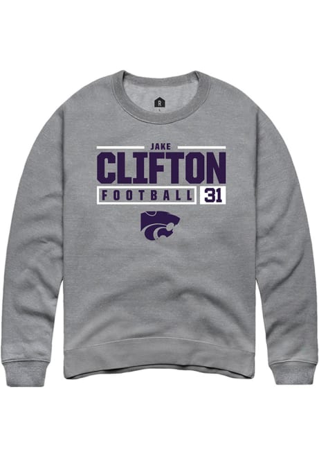 Jake Clifton Rally Mens Graphite K-State Wildcats NIL Stacked Box Crew Sweatshirt