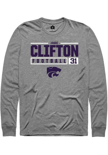 Jake Clifton Rally Mens Grey K-State Wildcats NIL Stacked Box Tee