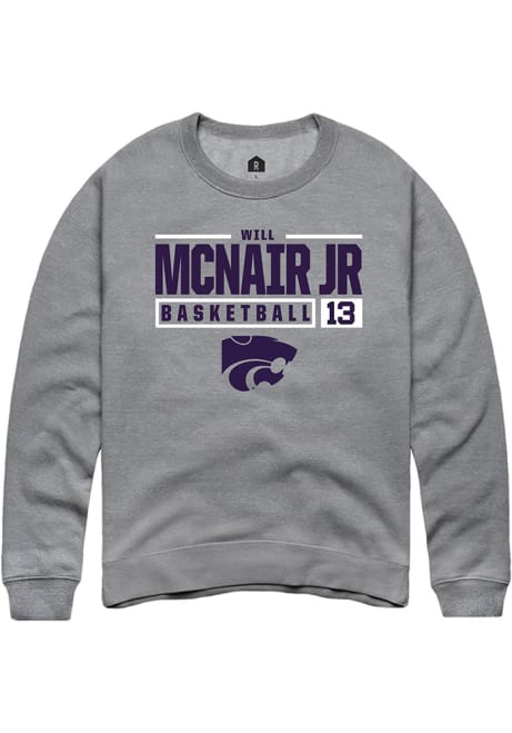 Will McNair Jr. Rally Mens Graphite K-State Wildcats NIL Stacked Box Crew Sweatshirt