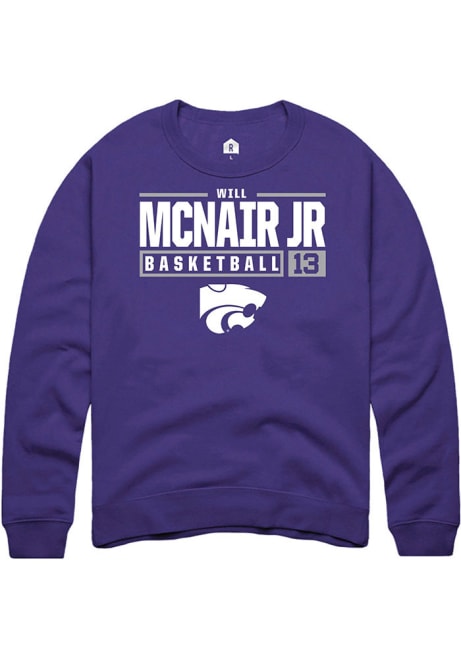 Will McNair Jr. Rally Mens Purple K-State Wildcats NIL Stacked Box Crew Sweatshirt