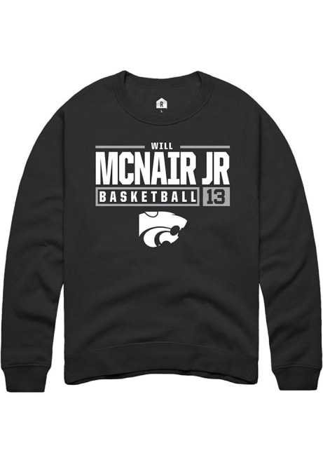 Will McNair Jr. Rally Mens Black K-State Wildcats NIL Stacked Box Crew Sweatshirt