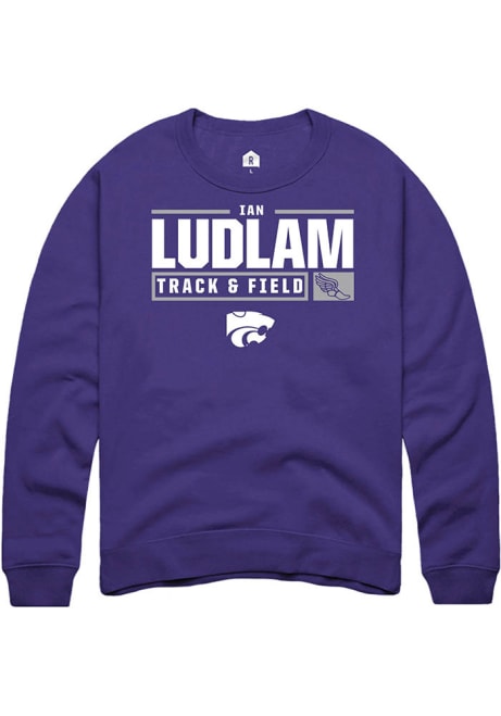 Ian Ludlam Rally Mens Purple K-State Wildcats NIL Stacked Box Crew Sweatshirt