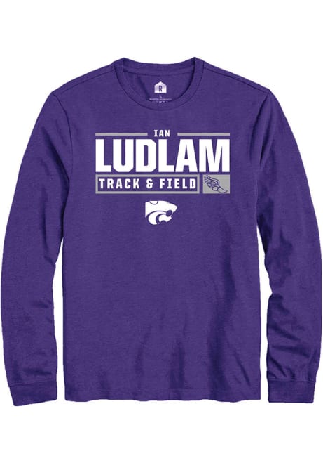Ian Ludlam Rally Mens Purple K-State Wildcats NIL Stacked Box Tee